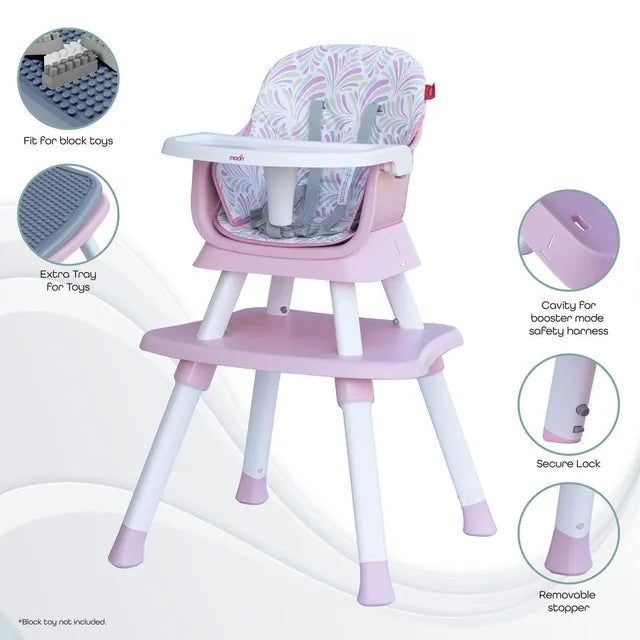Moon 6 In 1 High Chair with Safety Harness & Belt Pink Moon Yallatoys