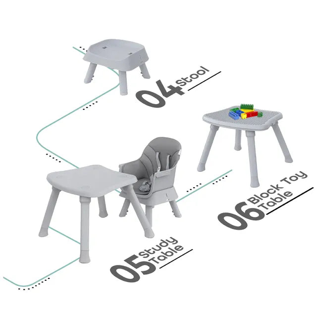 Moon 6 In 1 High Chair with Safety Harness & Belt Grey Moon Yallatoys