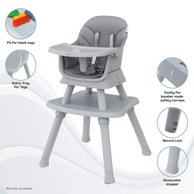 Moon 6 In 1 High Chair with Safety Harness & Belt Grey Moon Yallatoys