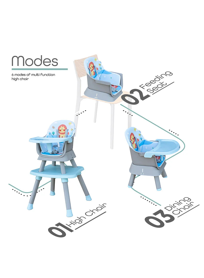 Moon 6 In 1 High Chair with Safety Harness & Belt Blue Moon Yallatoys