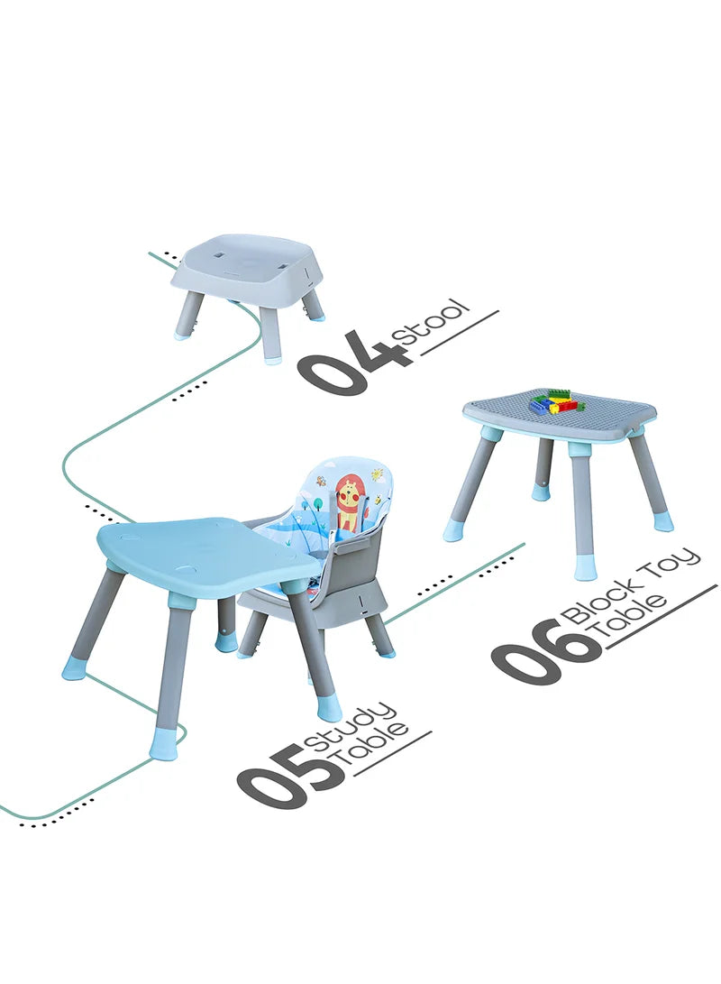 Moon 6 In 1 High Chair with Safety Harness & Belt Blue Moon Yallatoys