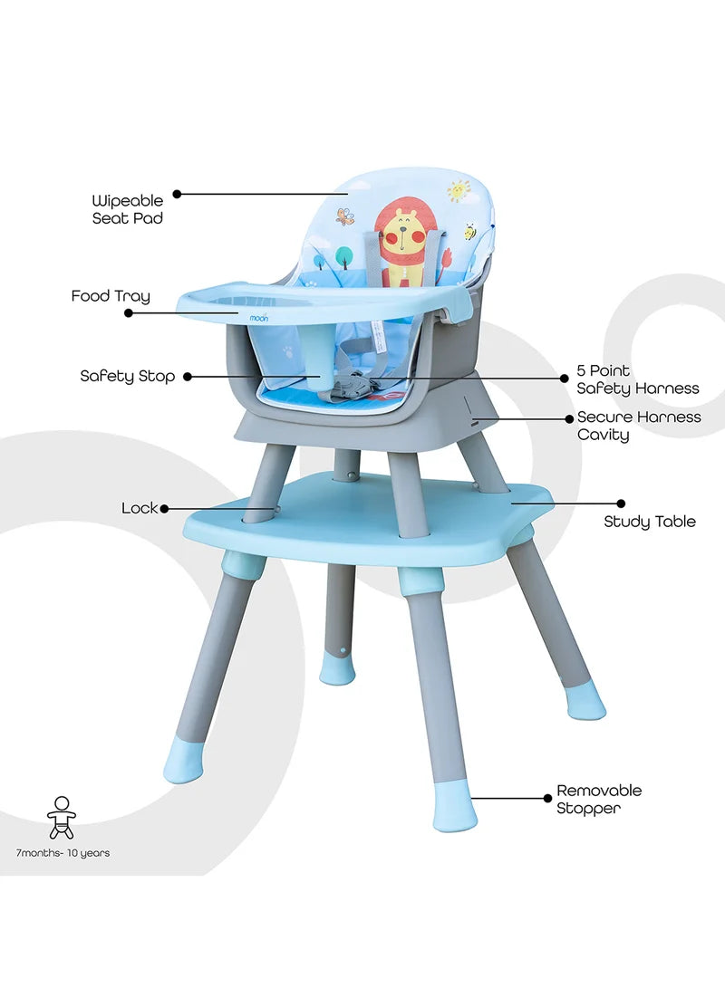 Moon 6 In 1 High Chair with Safety Harness & Belt Blue Moon Yallatoys
