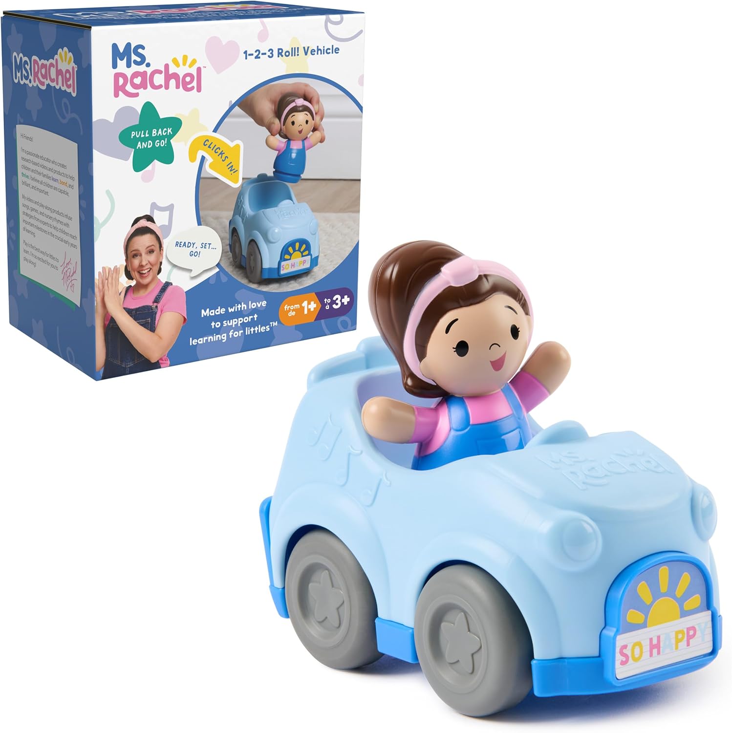 Ms Rachel 1-2-3 Roll Vehicle with Click-in Figure & Pull Back Ms Rachel Yallatoys