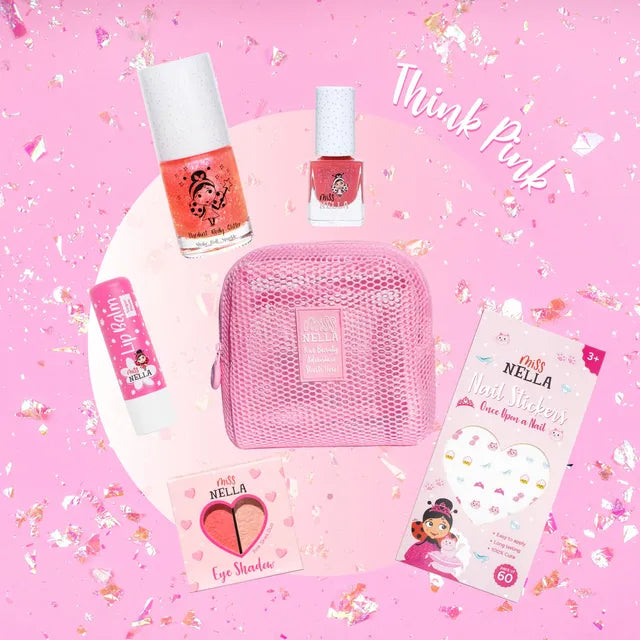 Miss Nella Think Pink Mesh Make-up Bag Set