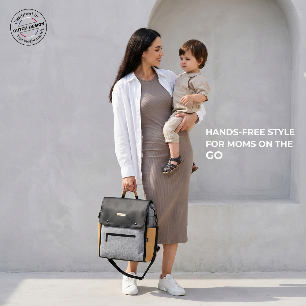 Neobreez Nixe Diaper Backpack 7Pcs Set With Changing Mat Wet Bag And Pouches Grey