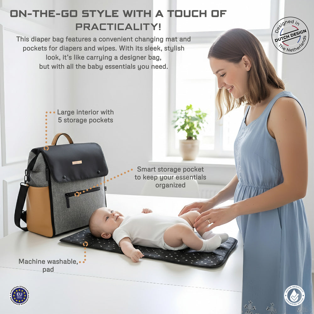 Neobreez Nixe Diaper Backpack 7Pcs Set With Changing Mat Wet Bag And Pouches Grey