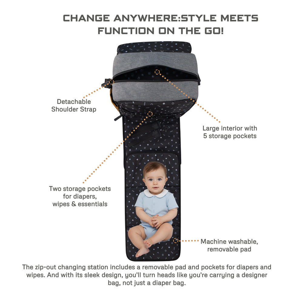 Neobreez Nixe Diaper Backpack 7Pcs Set With Changing Mat Wet Bag And Pouches Grey