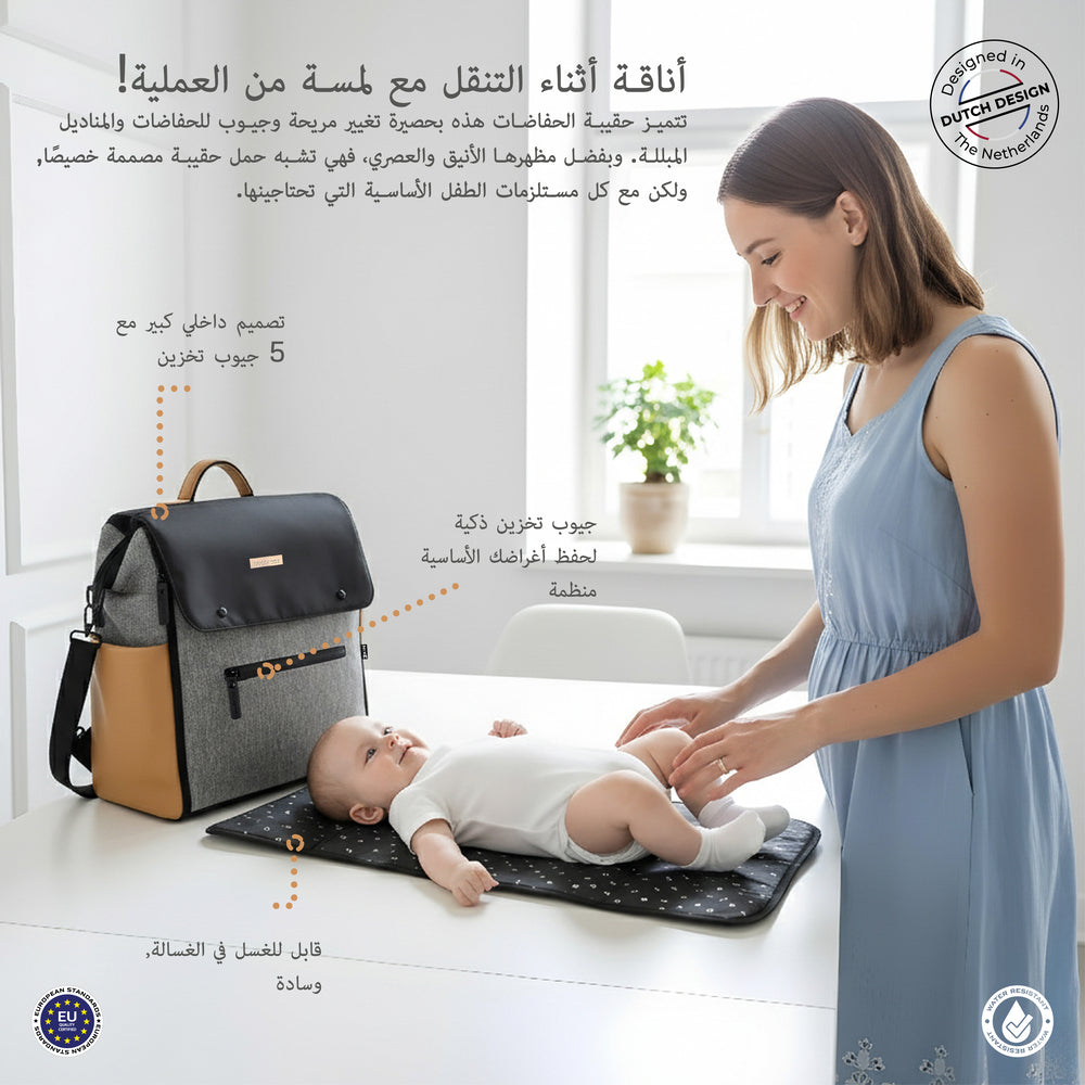 Neobreez Nixe Diaper Backpack 7Pcs Set With Changing Mat Wet Bag And Pouches Grey