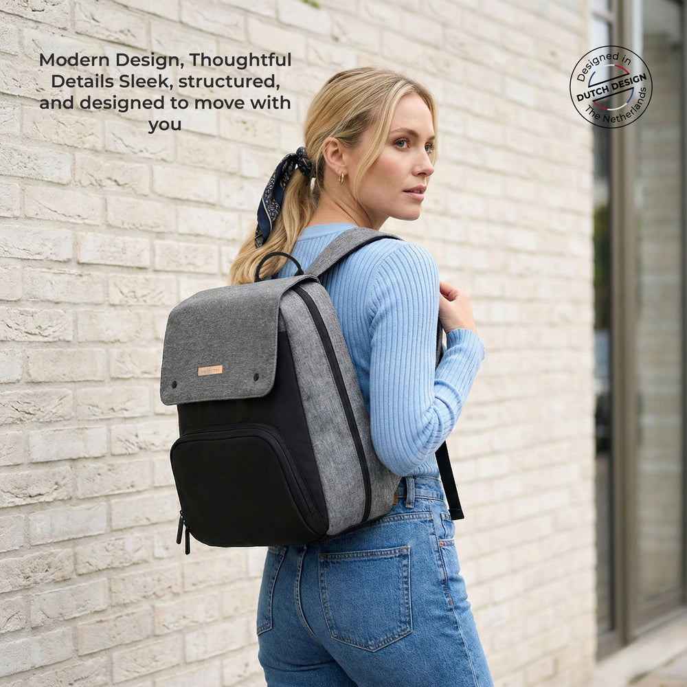 Neobreez Zori Diaper Backpack 7Pc Set With Changing Mat Wet Bag And Pouches Grey