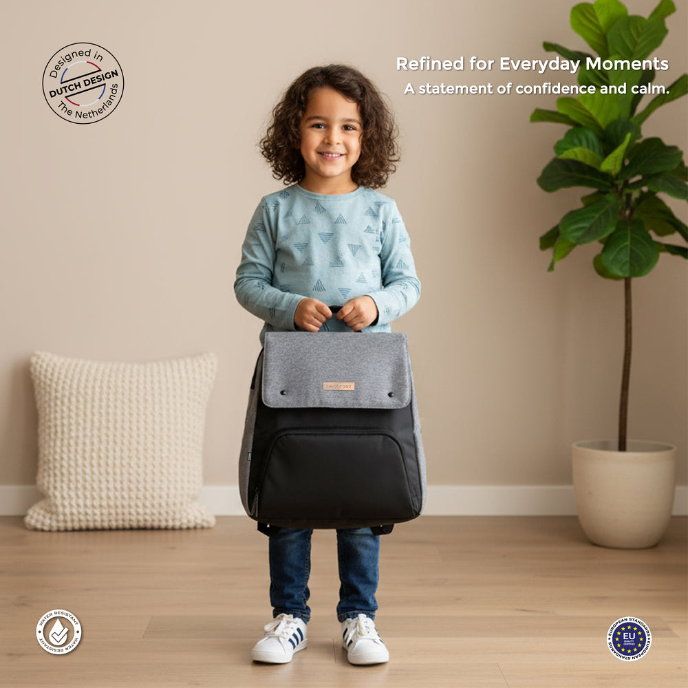 Neobreez Zori Diaper Backpack 7Pc Set With Changing Mat Wet Bag And Pouches Grey