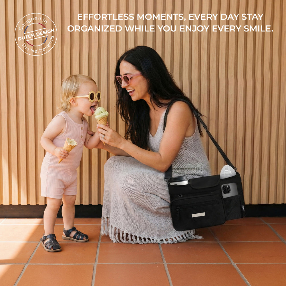 Neobreez Fyra Stroller Organizer Caddy With Insulated Cup Holder Black