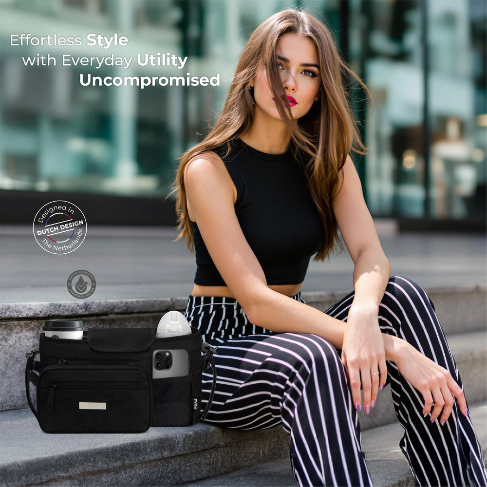 Neobreez Fyra Stroller Organizer Caddy With Insulated Cup Holder Black
