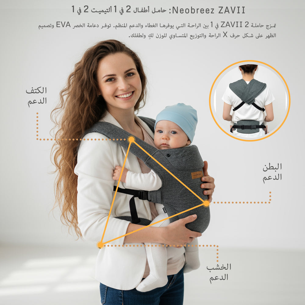 Neobreez Zavii 2 In 1 Baby Carrier Lightweight Ergonomic Dark Grey