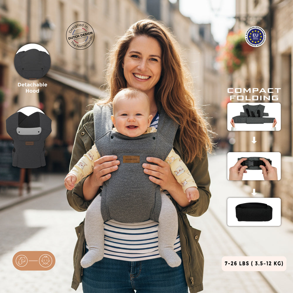 Neobreez Zavii 2 In 1 Baby Carrier Lightweight Ergonomic Dark Grey