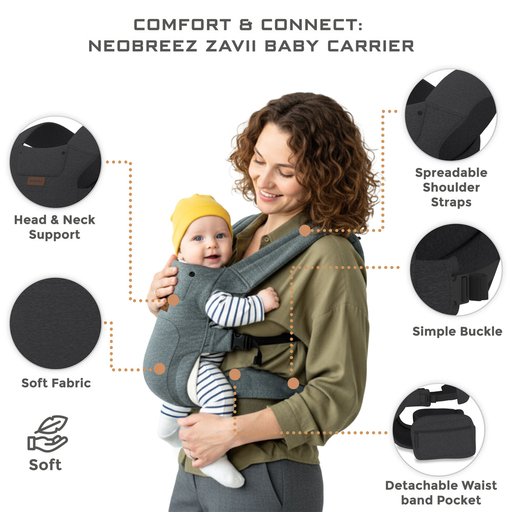 Neobreez Zavii 2 In 1 Baby Carrier Lightweight Ergonomic Dark Grey