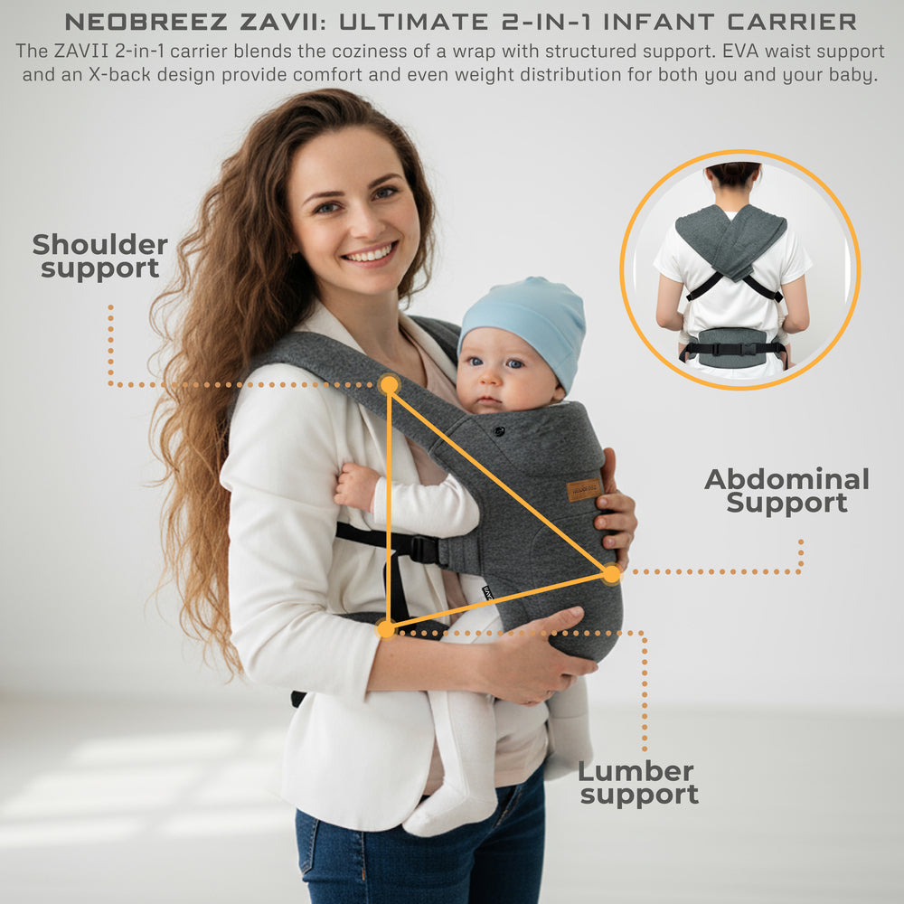 Neobreez Zavii 2 In 1 Baby Carrier Lightweight Ergonomic Dark Grey