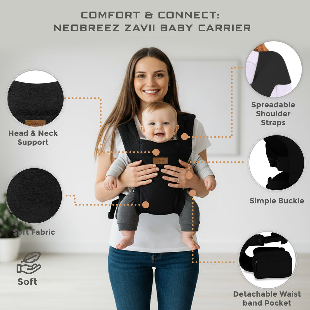 Neobreez ZAVII 2 in 1 Baby Carrier Lightweight Ergonomic Black Neobreez Yallatoys