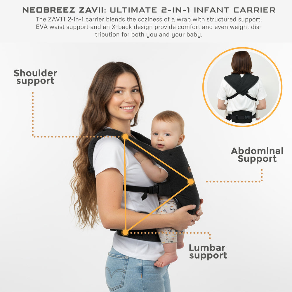 Neobreez ZAVII 2 in 1 Baby Carrier Lightweight Ergonomic Black Neobreez Yallatoys
