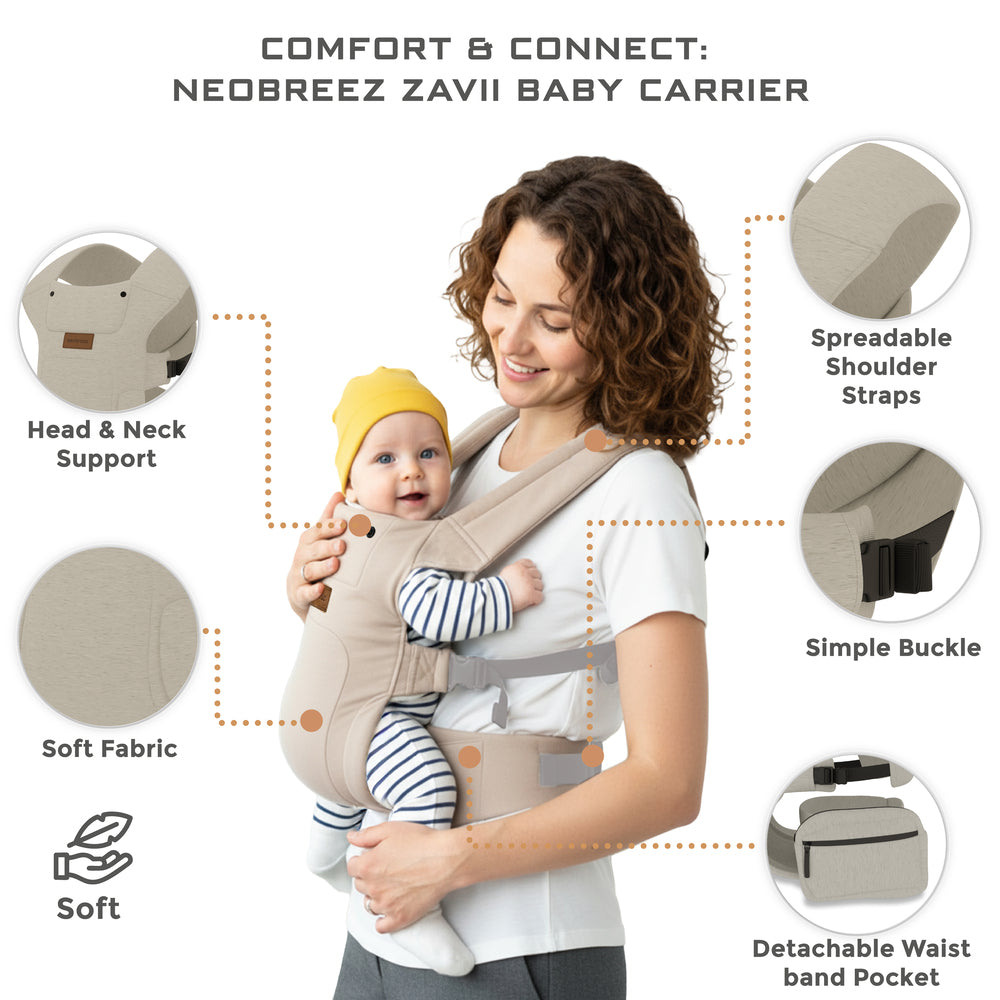 Neobreez Zavii 2 In 1 Baby Carrier Lightweight Ergonomic Cream