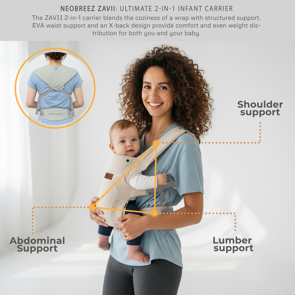 Neobreez Zavii 2 In 1 Baby Carrier Lightweight Ergonomic Cream