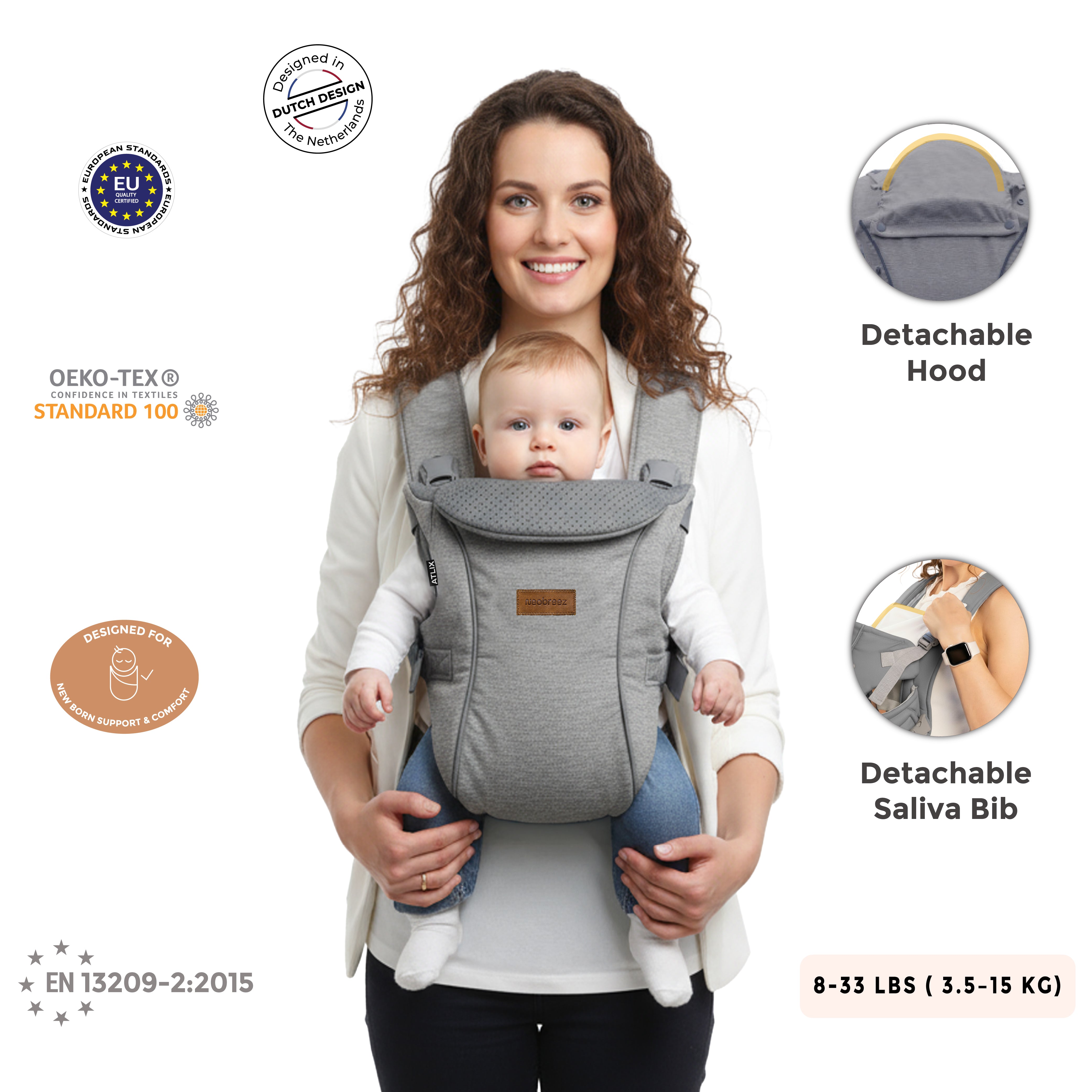 Neobreez Atlix 3 In 1 Convertible Baby Carrier Newborn To Toddler Grey