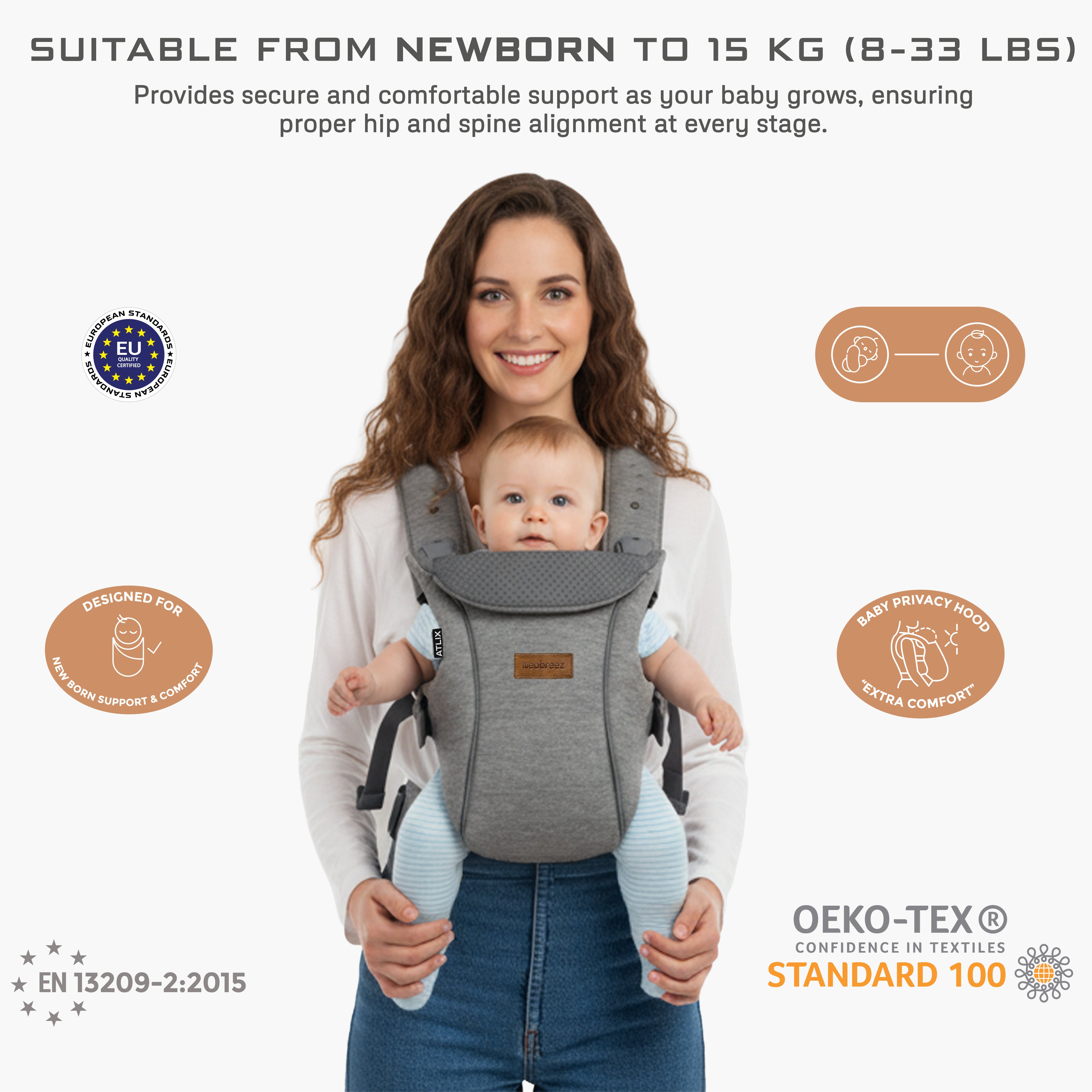 Neobreez Atlix 3 In 1 Convertible Baby Carrier Newborn To Toddler Grey