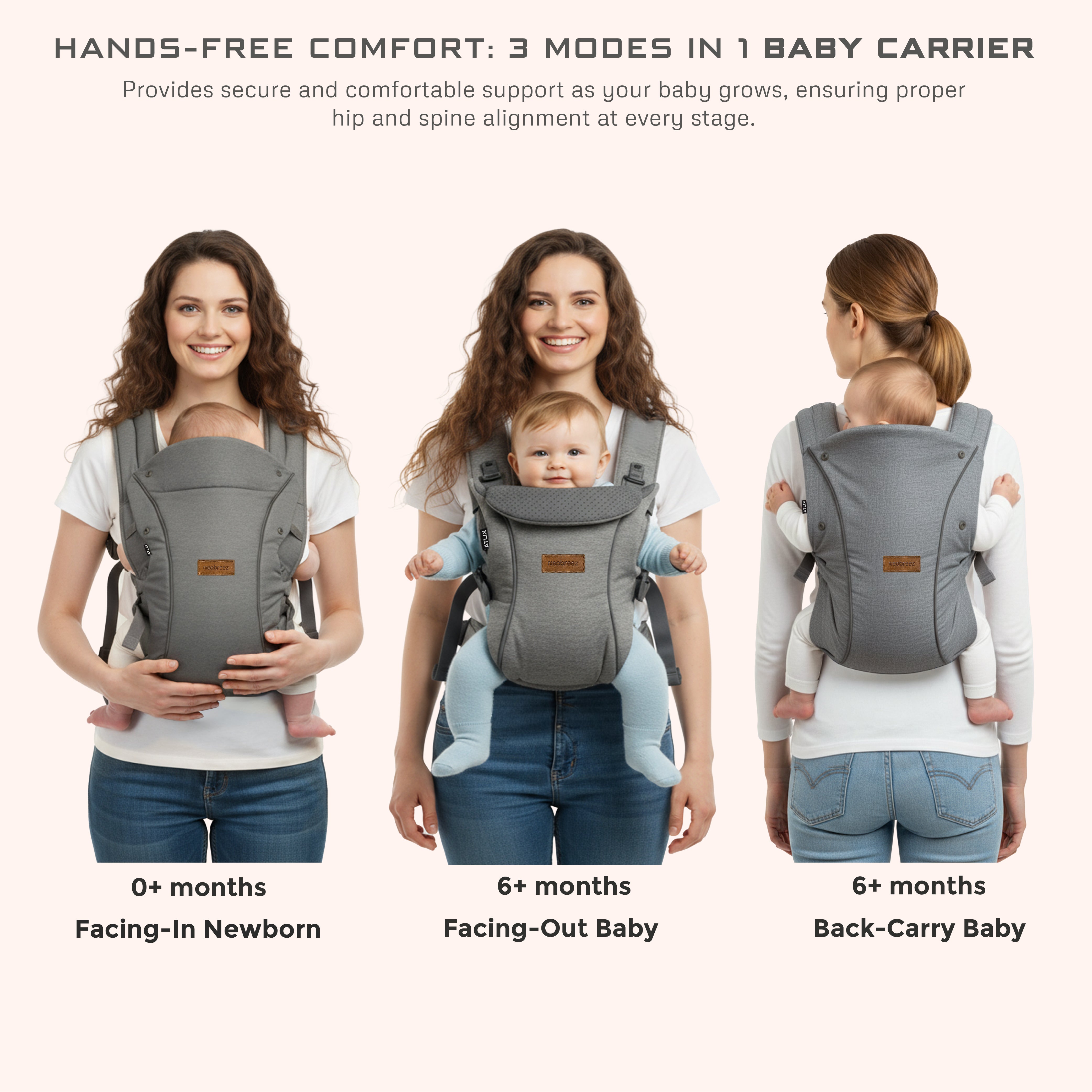 Neobreez Atlix 3 In 1 Convertible Baby Carrier Newborn To Toddler Grey