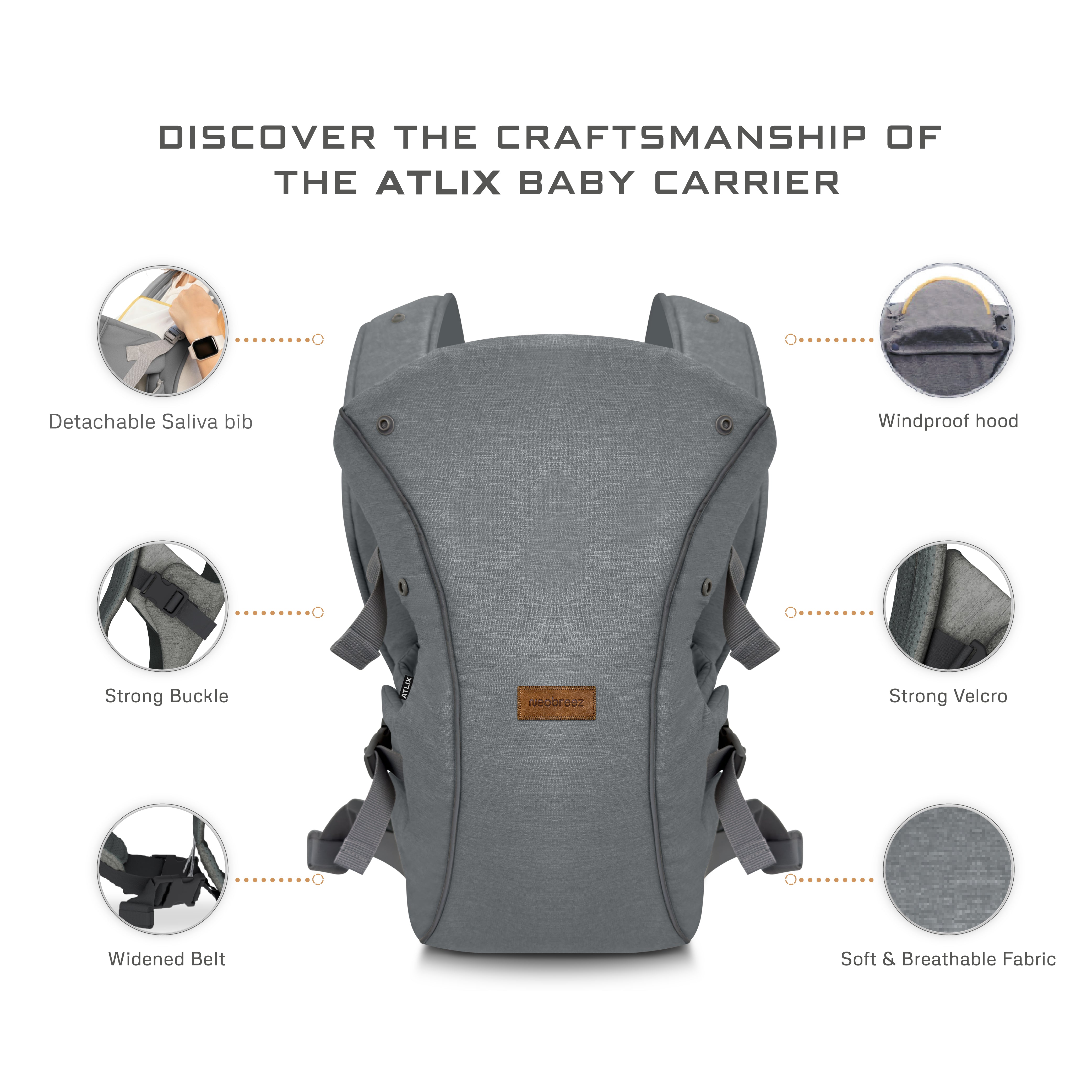 Neobreez Atlix 3 In 1 Convertible Baby Carrier Newborn To Toddler Grey