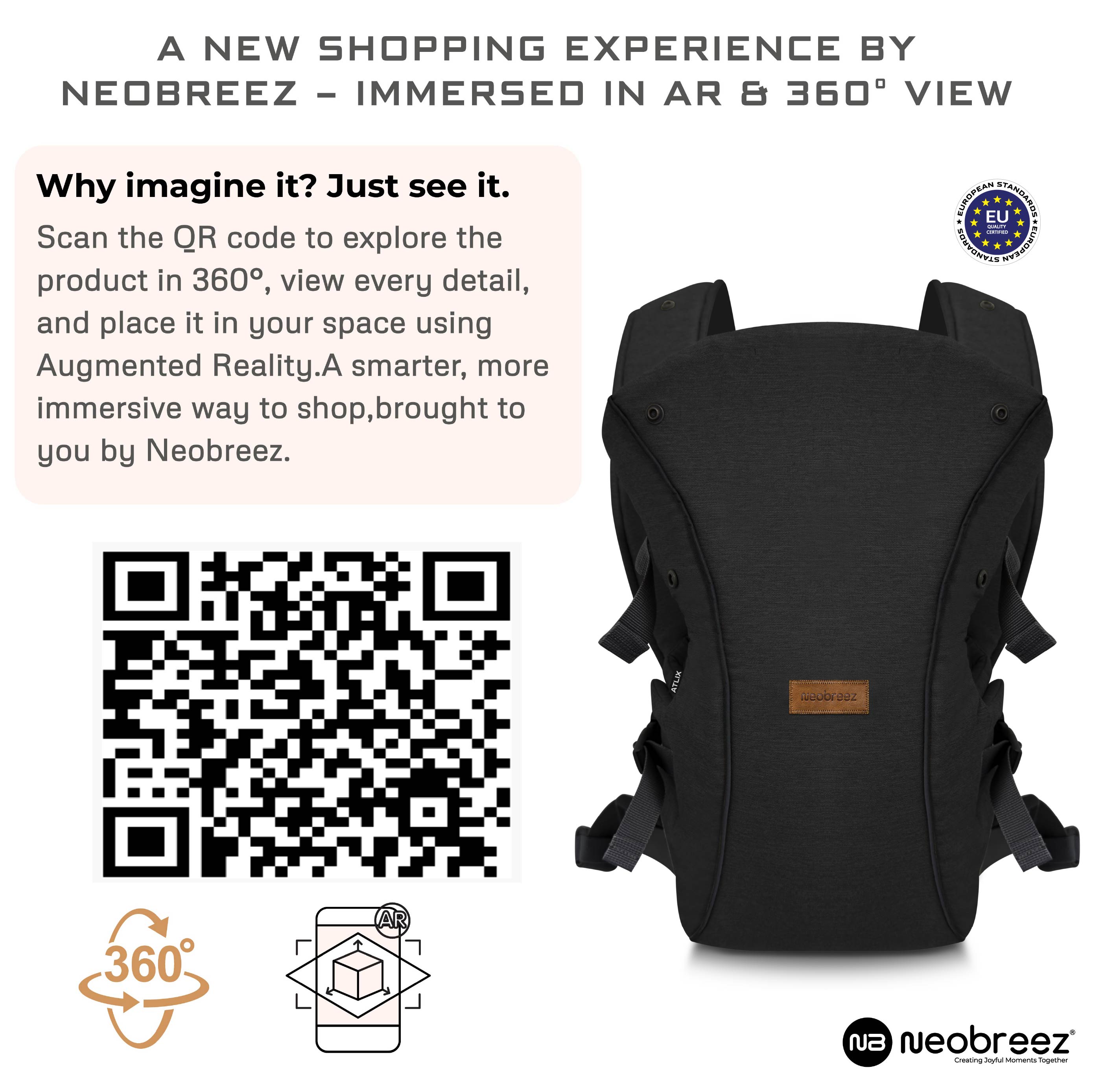 Neobreez Atlix 3 In 1 Convertible Baby Carrier Newborn To Toddler Black