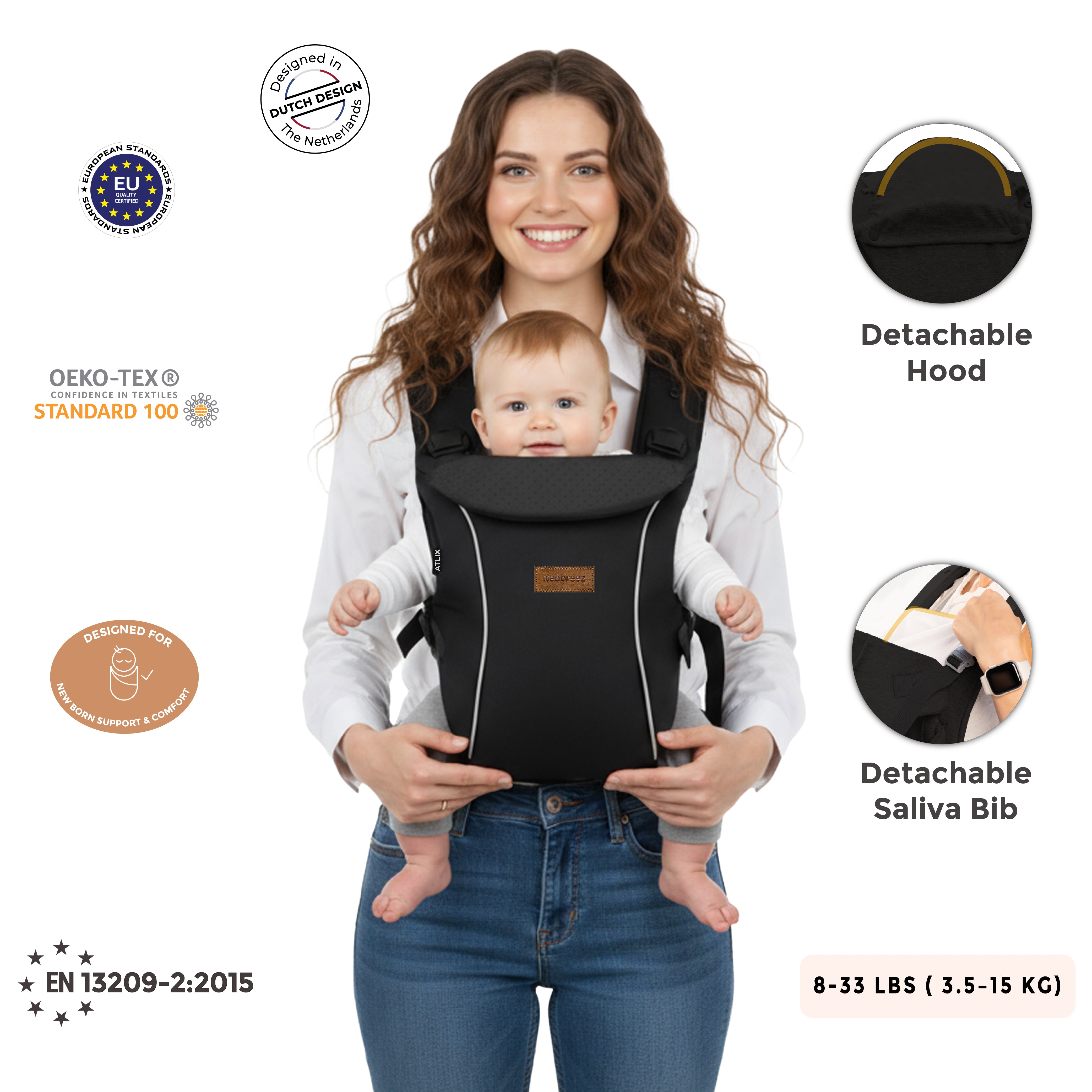 Neobreez Atlix 3 In 1 Convertible Baby Carrier Newborn To Toddler Black