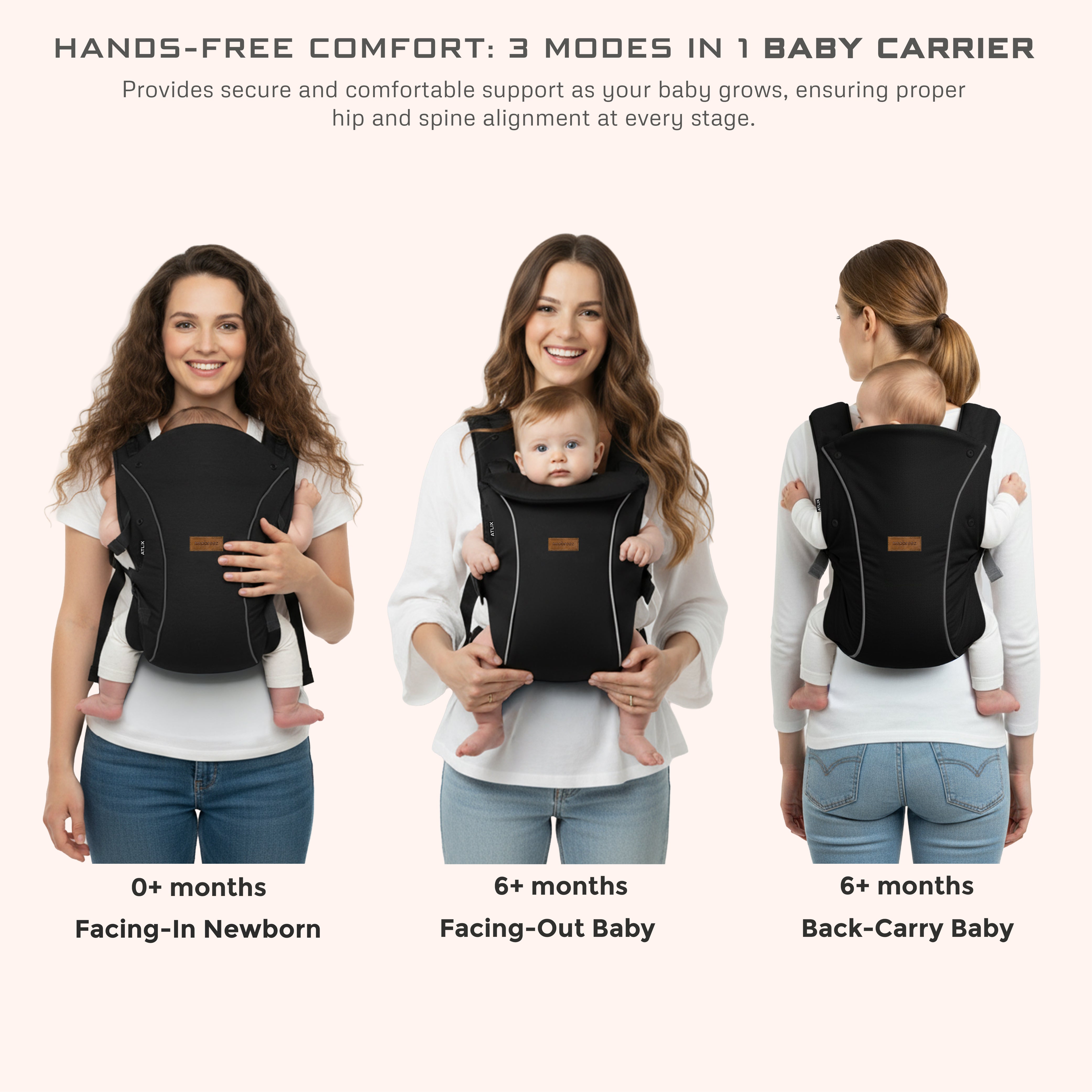 Neobreez Atlix 3 In 1 Convertible Baby Carrier Newborn To Toddler Black