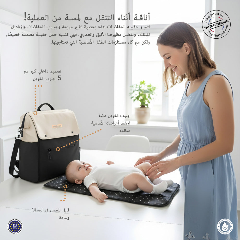 Neobreez Nixe Diaper Backpack 7Pcs Set With Changing Mat Wet Bag And Pouches Beige
