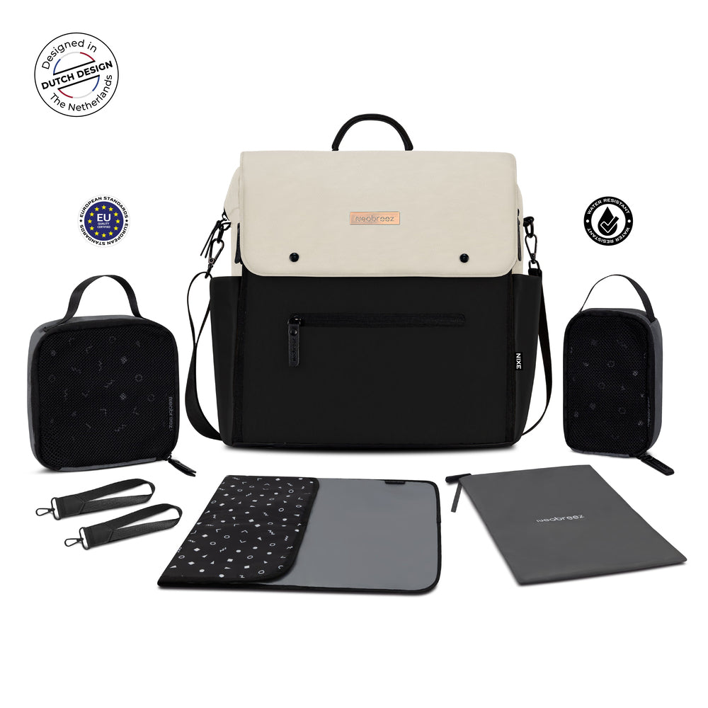 Neobreez Nixe Diaper Backpack 7Pcs Set With Changing Mat Wet Bag And Pouches Beige