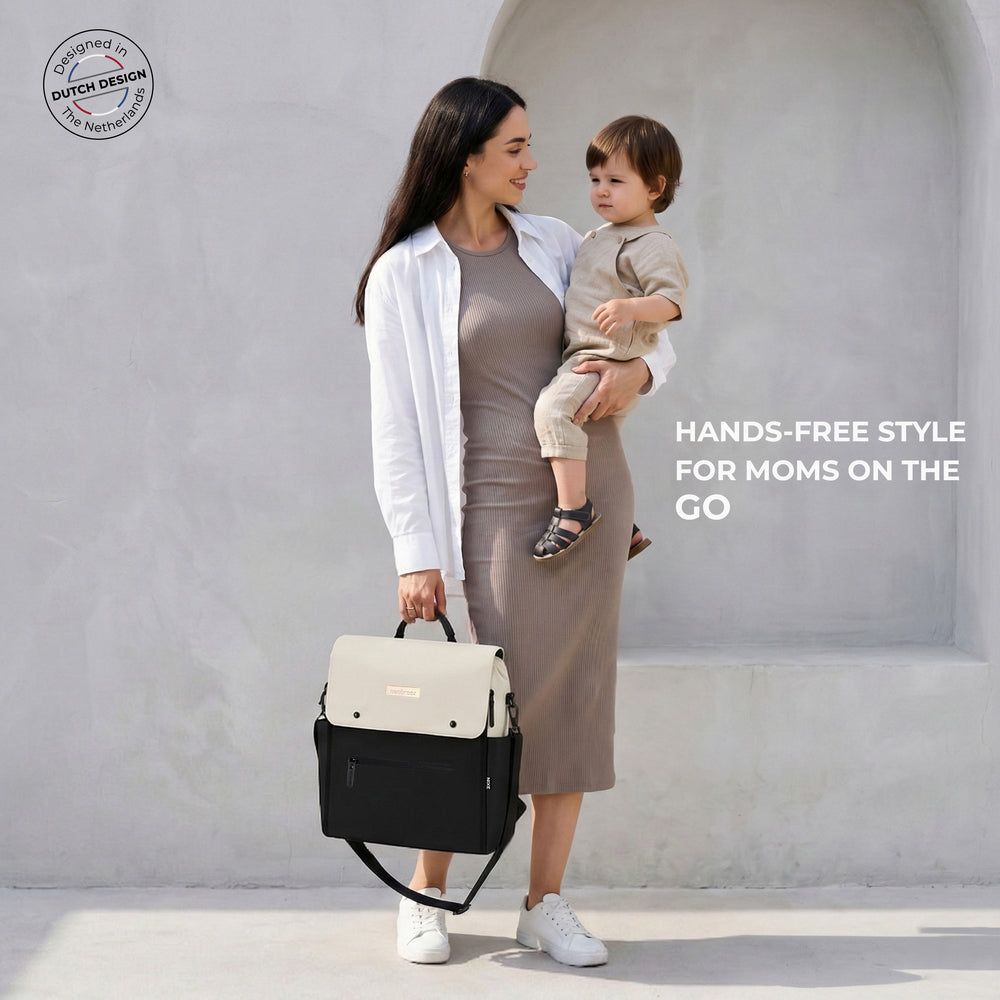 Neobreez Nixe Diaper Backpack 7Pcs Set With Changing Mat Wet Bag And Pouches Beige