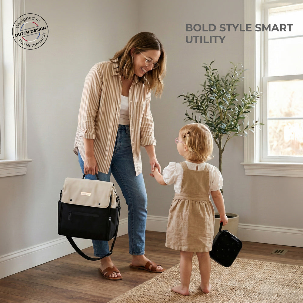 Neobreez Nixe Diaper Backpack 7Pcs Set With Changing Mat Wet Bag And Pouches Beige