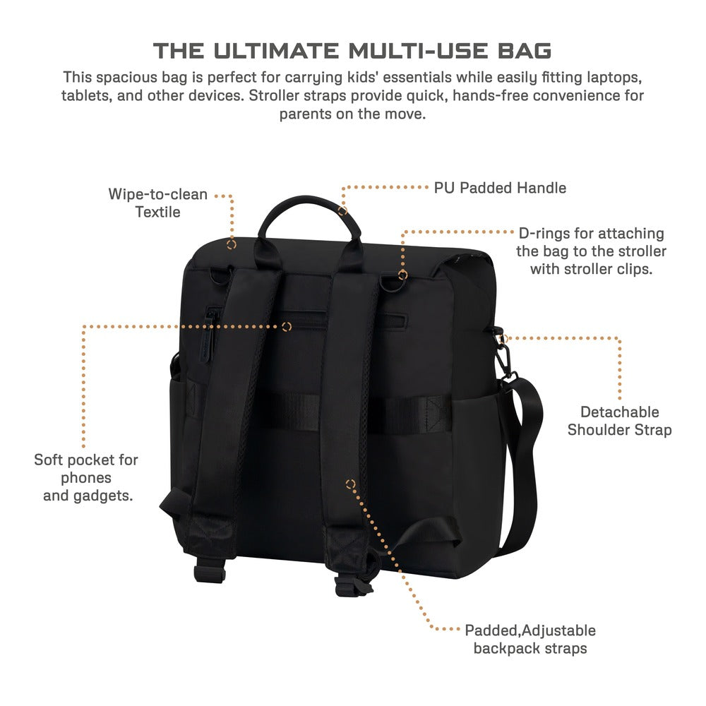 Neobreez Nixe Diaper Backpack 7Pcs Set With Changing Mat Wet Bag And Pouches Black