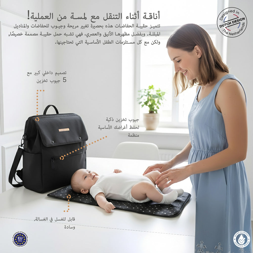Neobreez Nixe Diaper Backpack 7Pcs Set With Changing Mat Wet Bag And Pouches Black