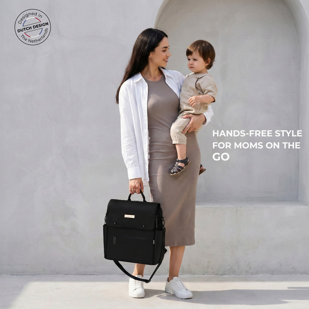 Neobreez Nixe Diaper Backpack 7Pcs Set With Changing Mat Wet Bag And Pouches Black