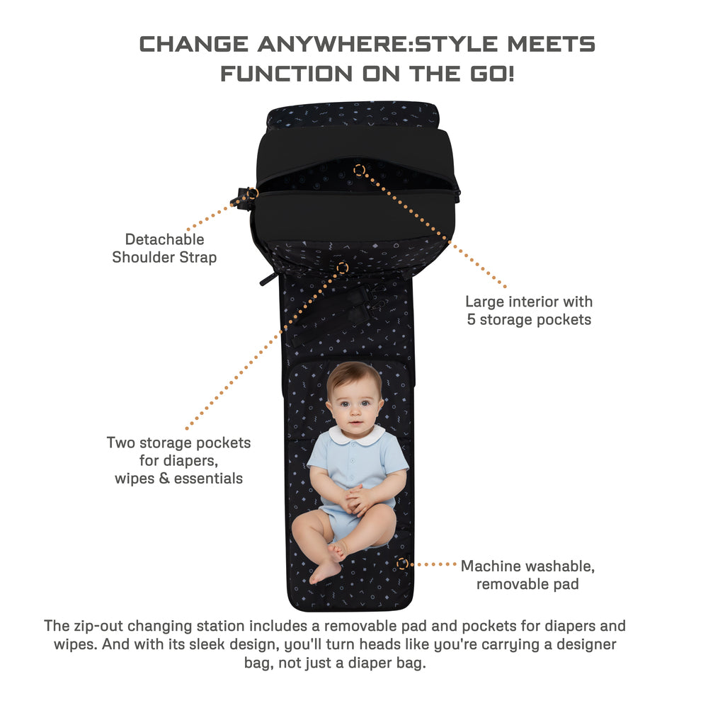 Neobreez Nixe Diaper Backpack 7Pcs Set With Changing Mat Wet Bag And Pouches Black