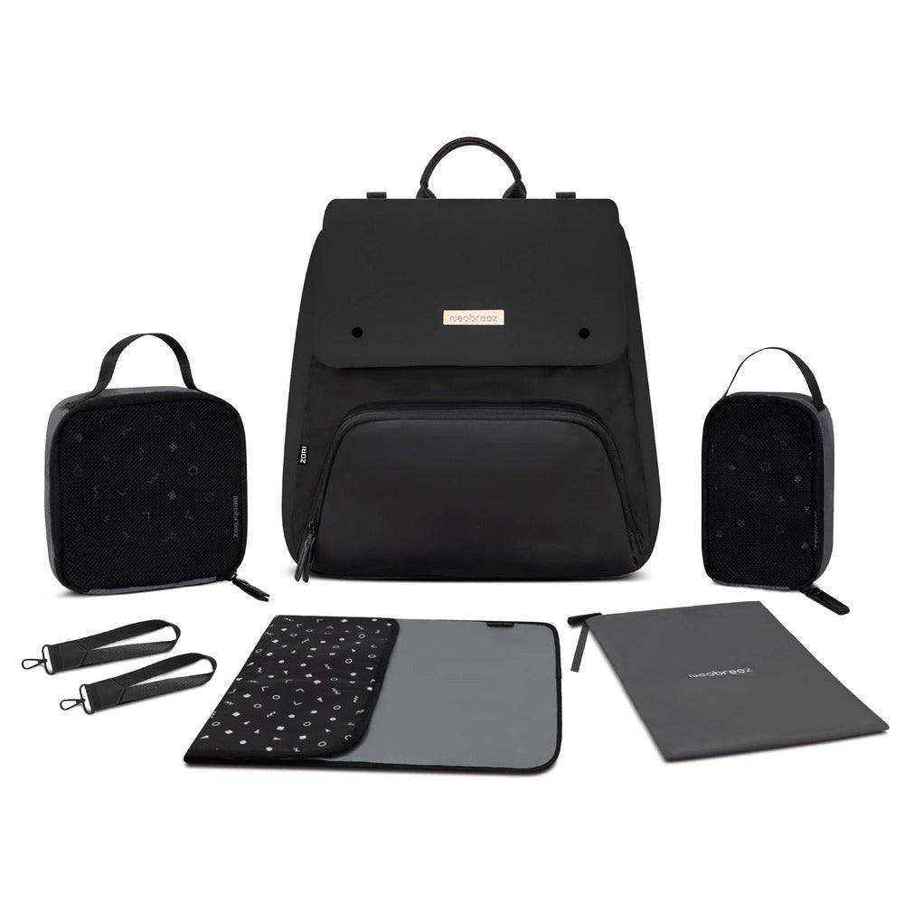 Neobreez Zori Diaper Backpack 7pc Set with Changing Mat Wet Bag and Pouches Black Neobreez Yallatoys