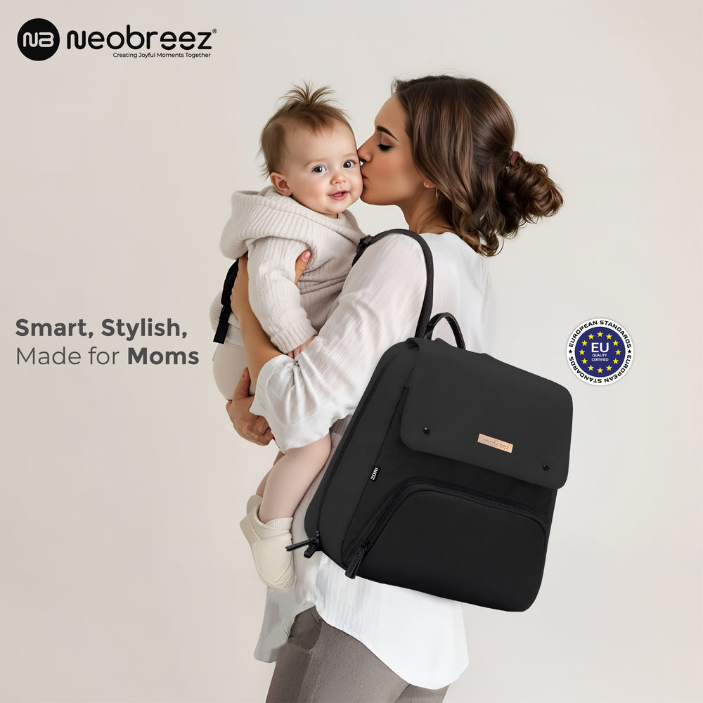 Neobreez Zori Diaper Backpack 7pc Set with Changing Mat Wet Bag and Pouches Black Neobreez Yallatoys