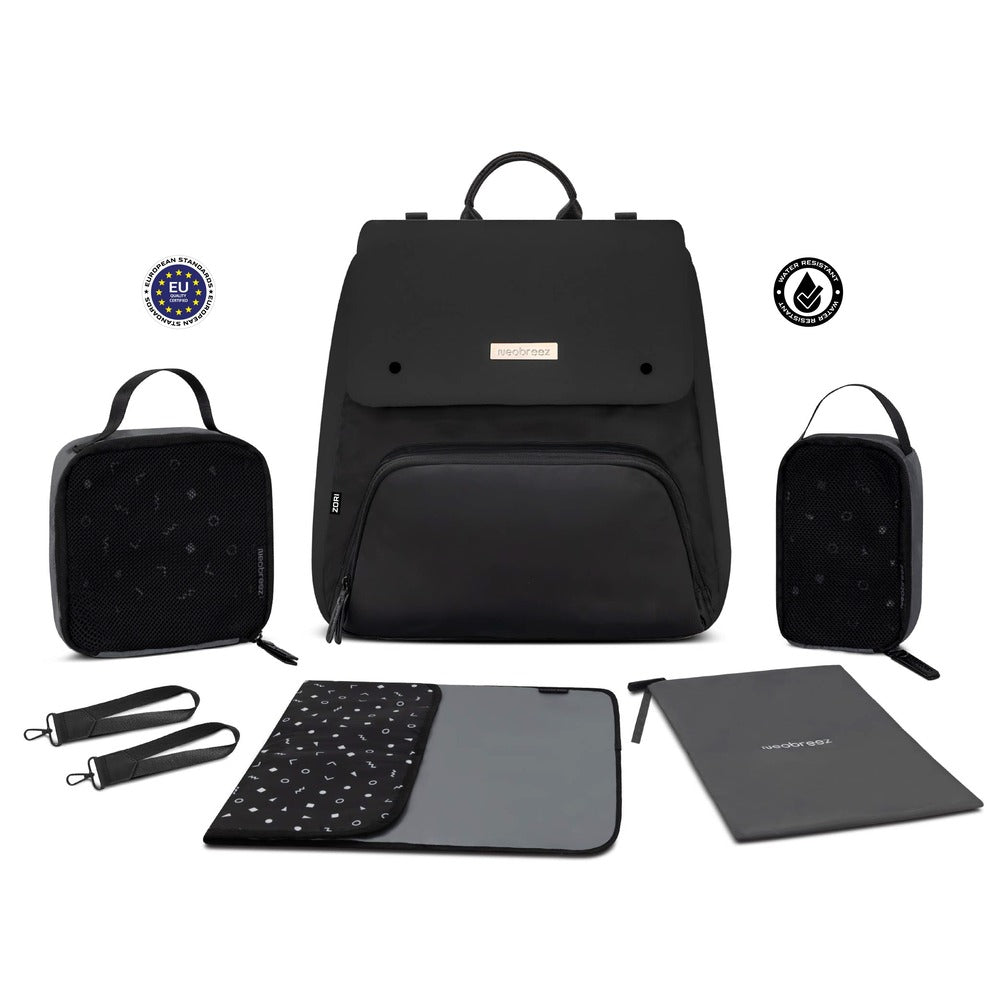Neobreez Zori Diaper Backpack 7pc Set with Changing Mat Wet Bag and Pouches Black Neobreez Yallatoys