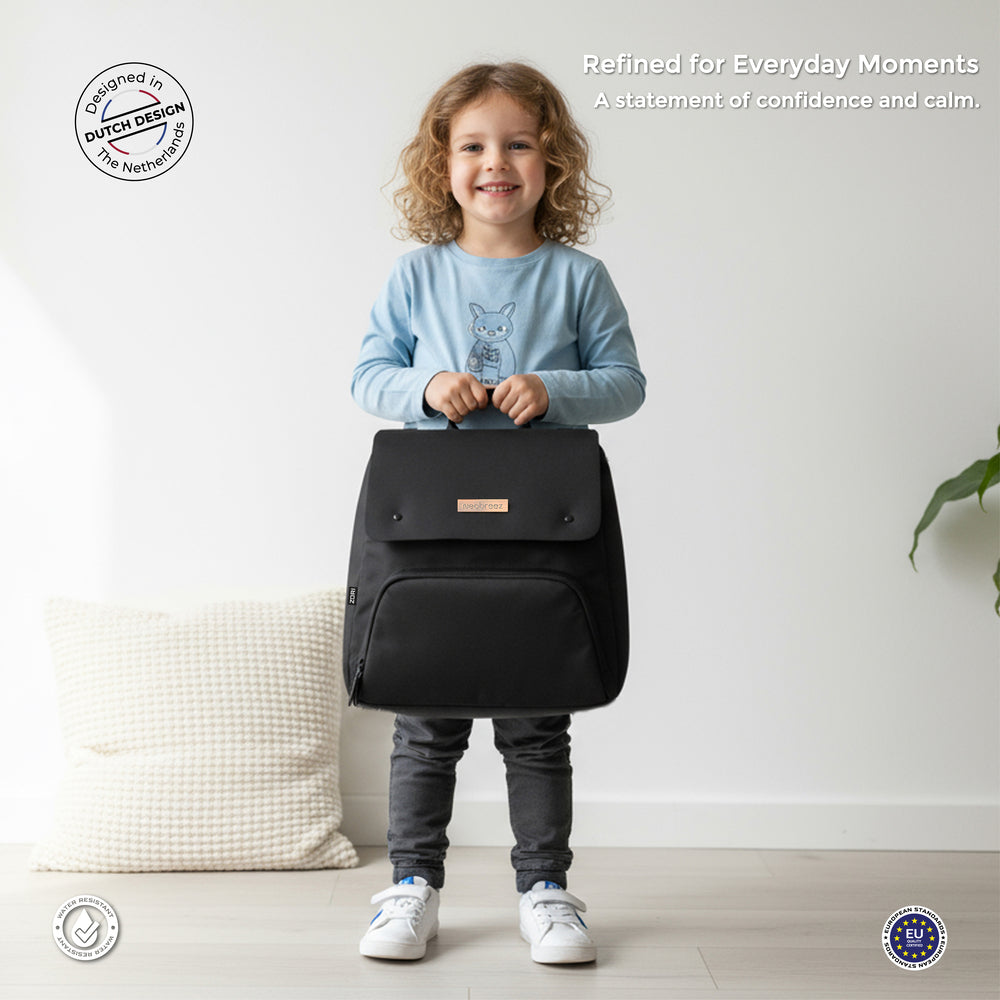 Neobreez Zori Diaper Backpack 7Pc Set With Changing Mat Wet Bag And Pouches Black