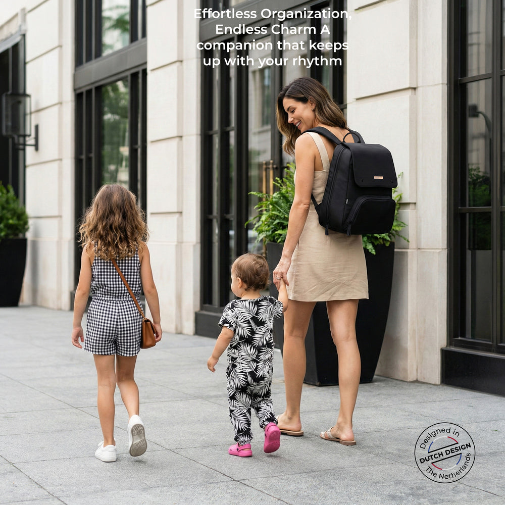Neobreez Zori Diaper Backpack 7Pc Set With Changing Mat Wet Bag And Pouches Black