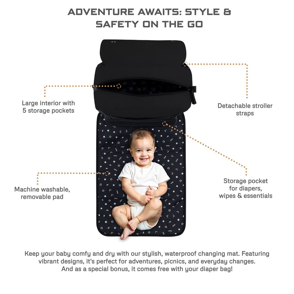 Neobreez Zori Diaper Backpack 7pc Set with Changing Mat Wet Bag and Pouches Black Neobreez Yallatoys
