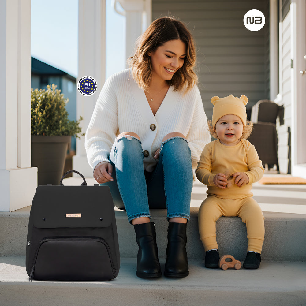 Neobreez Zori Diaper Backpack 7pc Set with Changing Mat Wet Bag and Pouches Black Neobreez Yallatoys