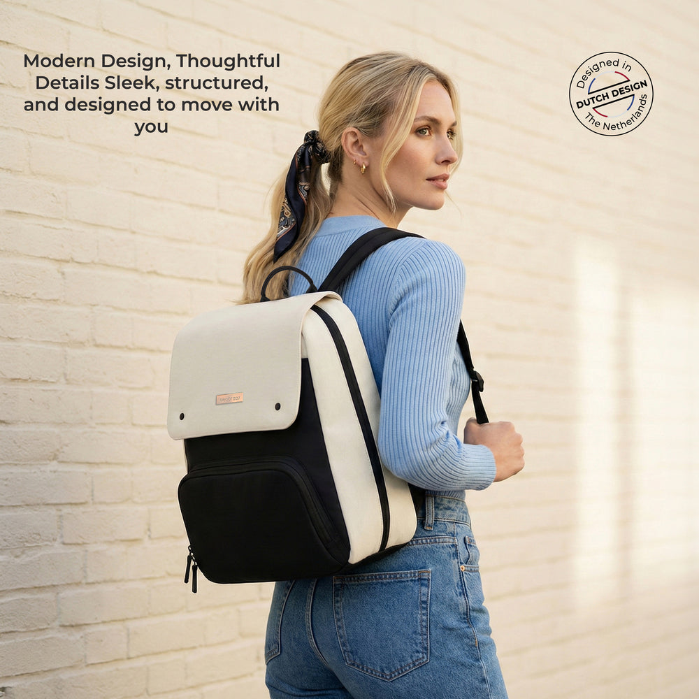 Neobreez Zori Diaper Backpack 7Pc Set With Changing Mat Wet Bag And Pouches Sand