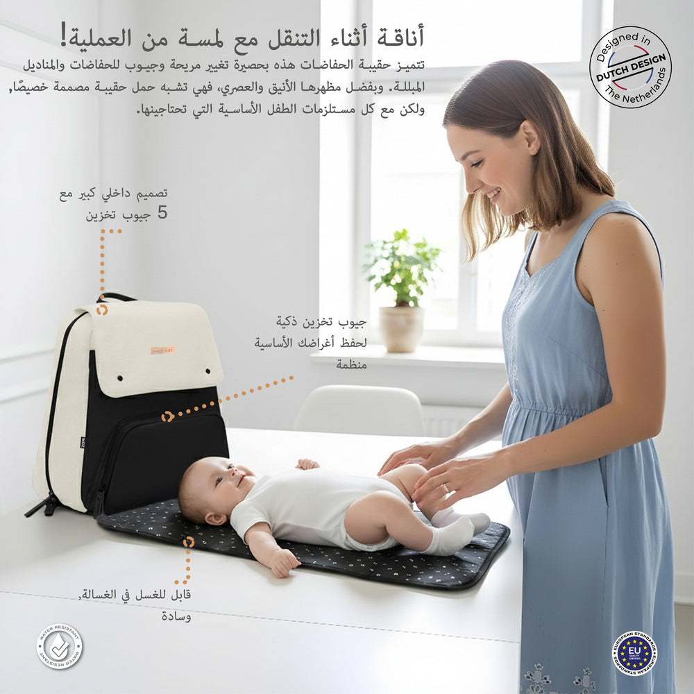 Neobreez Zori Diaper Backpack 7Pc Set With Changing Mat Wet Bag And Pouches Sand