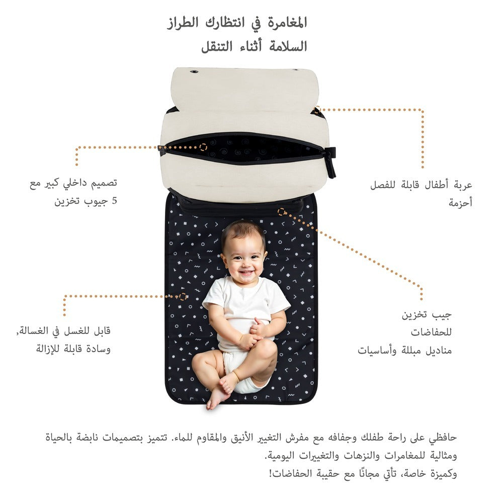 Neobreez Zori Diaper Backpack 7Pc Set With Changing Mat Wet Bag And Pouches Sand
