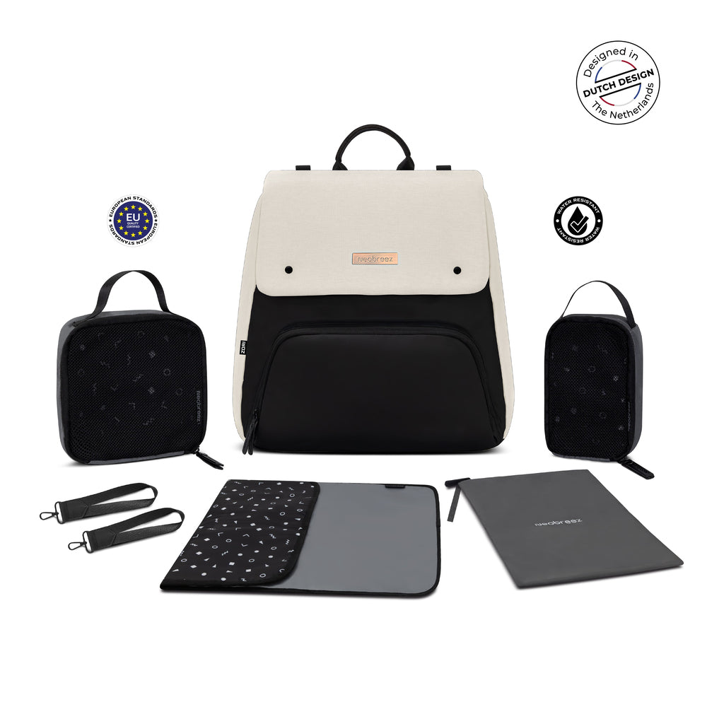 Neobreez Zori Diaper Backpack 7Pc Set With Changing Mat Wet Bag And Pouches Sand